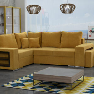 Narożnik OH Magnifico H2 - funkcja spania, pufy i półki w boczkach